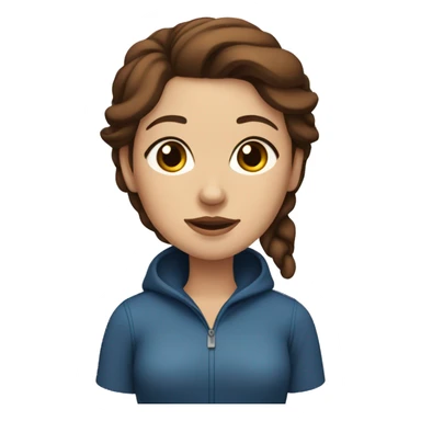 A brown-haired woman with blue eyes with black pit bull sticker