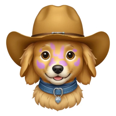Golden retriever with a cowboy hat sticker