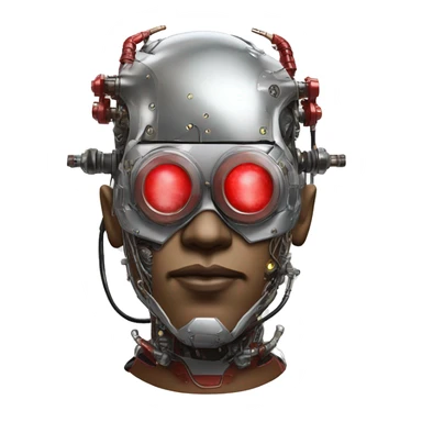 cyborg head with Silver mohawk, red steampunk goggles, red goatee and circuits sticker