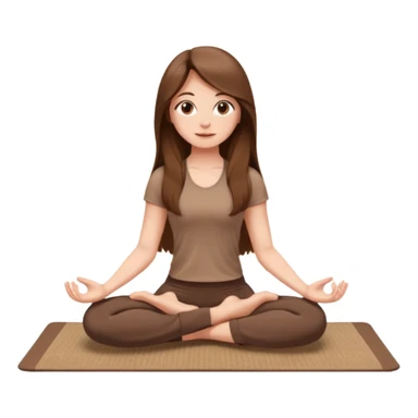 Brown long hair, white skin European girl sitting on a beige rug doing yoga, brown clothes sticker