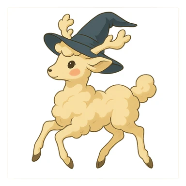 vanilla cloud doe, floating gracefully, rosy cheeks, witchy elegance, ghibli style sticker