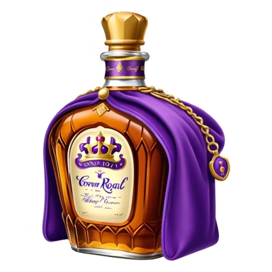 Crown Royal whisky bottle with purple bag sticker