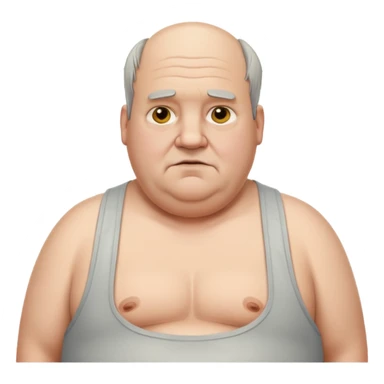 extremely obese middle aged white man in wifebeater with greasy hair and greasy appearance. His hair is balding and grey sticker