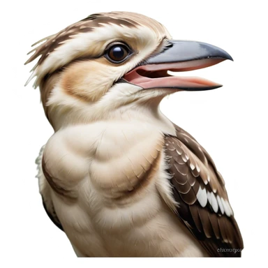 Cinematic Cute Yawning Kookaburra Portrait Emoji, Head tilted slightly with a dramatic, wide-open yawn, showcasing a soft, downy brown plumage with gently drooping wings and a relaxed beak, round eyes barely open in drowsy contentment, Simplified yet irresistibly adorable features, highly detailed, glowing with a soft, cozy glow, high shine, relaxed yet expressive, stylized with a touch of bushland charm, bright and endearing, soft glowing outline, capturing the essence of a sleepy yet affectionate kookaburra, so drowsy it feels like it could flutter out of the screen and curl up for a nap! sticker