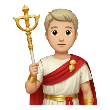 An emoji portrait of a Roman patrician. He wears a flowing white toga with a red stripe. He has a dignified expression and holds a golden scepter. sticker