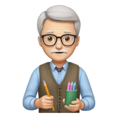 Man teacher: old, wearing vest, wearing glasses, hold chalk on their hand sticker