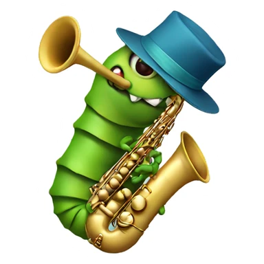 Caterpillar playing saxophone while wearing hat sticker