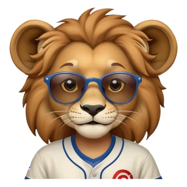 head and shoulders close-crop of a friendly anthropomorphised female lion wearing a baseball shirt and dark sunglasses sticker