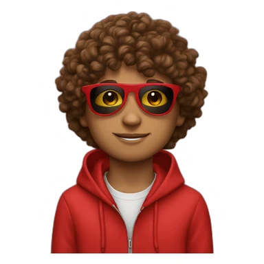 jawline Boy with curly hair and sunglasses red hoodie sticker