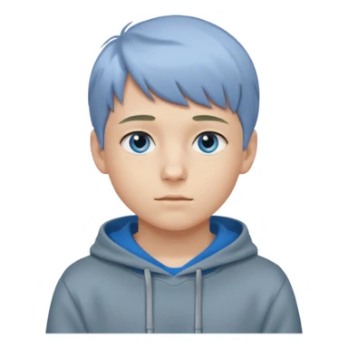 Teen boy with blue eyes and Grey hoodie standing up with blond short hair and short bangs sticker