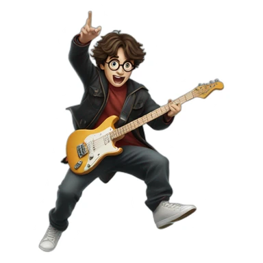 Harry Potter playing an electric guitar while jumps sticker
