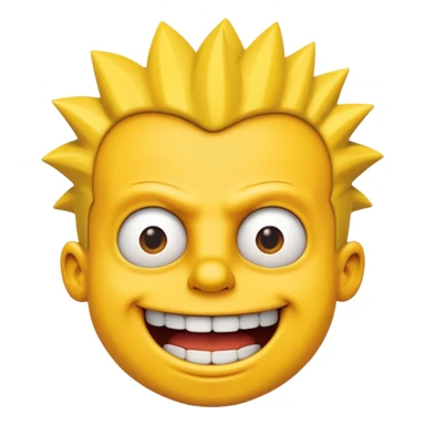 3D emoji head-only, smooth plastic, soft studio light, big round eyes, bold outline, centered, transparent bg,
Bart Simpson, yellow skin, nine short hair spikes, mischievous grin, overbite sticker