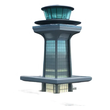 An air traffic control tower stands tall, its sleek, high-tech design featuring glass panels that reflect. common shape and design sticker