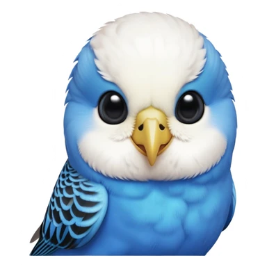 cinematic-cute-blue-budgie-portrait-emoji,-head-tilted-playfully-and-inquisitively,-featuring-a-brilliant-blue-feathered-fur-and white and black feathered face-with-a-natural-sheen,-round,-sparkling-dark-eyes-filled-with-curiosity,-simplified-yet-irresistibly-adorable sticker