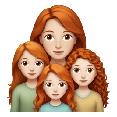 Give me a mom with long neutral brown hair, white skin. Then make daughters, the first one with pale skin, freckles, long orange hair. The other has long dark curly brunette hair with slightly tanner skin, but still caucasian. sticker