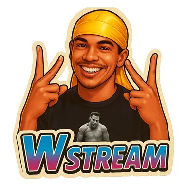 Make him Smiling 
Form a W with fingers
Change His durag To yellow
Add the words W Stream sticker