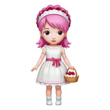 Isolated detaile illustration modern raspberry torte doll figurine full body with pink hair and a hairband sticker