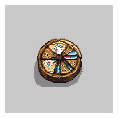 pixel art chocolate chip cookie, simple round shape, a few dark chips, retro video game style sticker