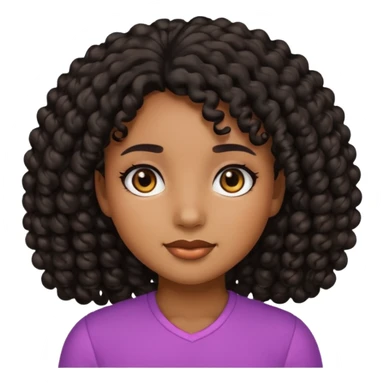 Girl emoji with brown skin and black curly hair and black eyes, pretty sticker