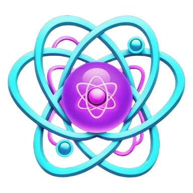 futuristic minimalistic logo icon, glowing atom core with orbiting energy rings, neon purple (#8B5CF6) and cyan (#00E0FF) glow, representing Atom team creativity and innovation, dark background, clean tech design, no face, 1:1 aspect ratio sticker
