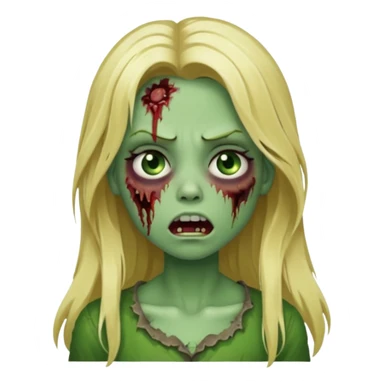 girl zombie with blonde long hair green skin and with no angry face and with the mouth closed sticker
