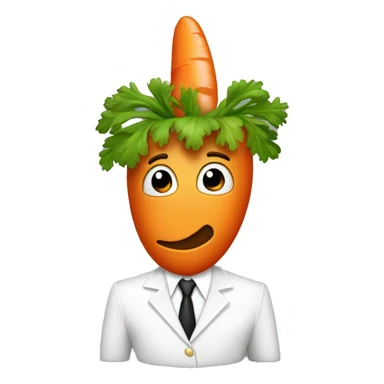 A carrot that’s alive in a white suit with brown elvis hair sticker