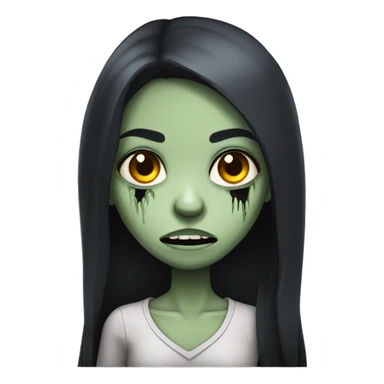 girl zombie with black long hair with teeth and serious face  sticker