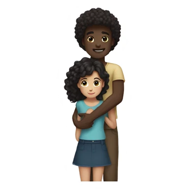 Couple hug, straight black hair dark skin tall boy and curly brunette long hair fair skin girl hugging sticker