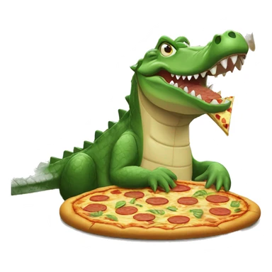 Crocodile eating pizza on an island  sticker