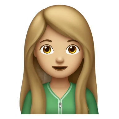 girl with long hair and light brown bangs. Her skin color is very white with a little freckles and her eyes are green and brown. sticker