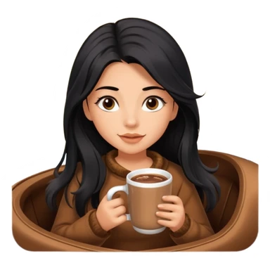 anned Girl with lashes , bright black long hair, in an extremely big fluffy brown mustang, and drinking hot chocolate drink sticker