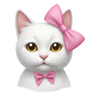 White cat with pink bow on ear sticker