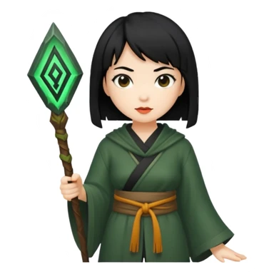 east asian forest mage woman short black hair rune sticker