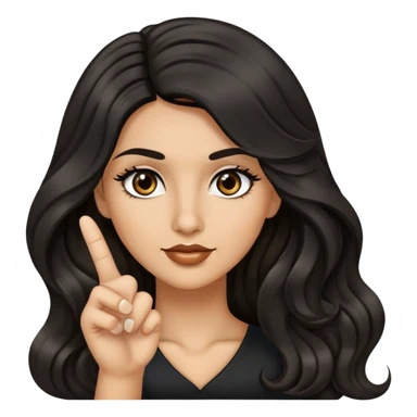 woman with olive skin, brown eyes and long lashes, and long black wavy hair giving the finger  sticker