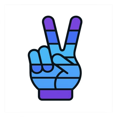 Increase blue and purple colors in the rainbow theme of the hand peace sign, keep the color outline style, no background. sticker