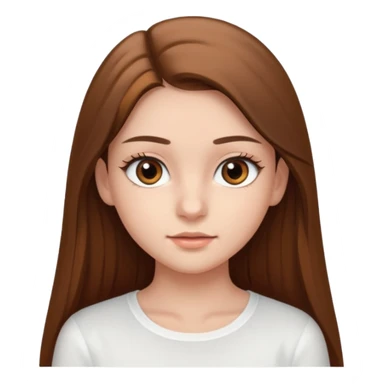 make a teenage 17 year old woman emoji with straight long brown hair and brown eyes with pretty eyelashes wearing a white top  sticker