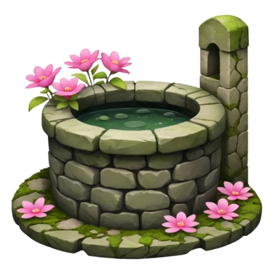 stone well with pink flowers sticker