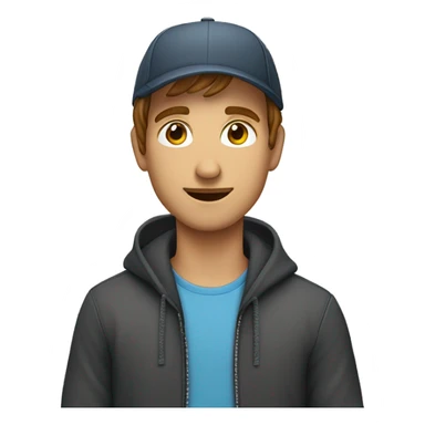 ein junger man mit Kapuze braunen Haaren und ener cap sticker