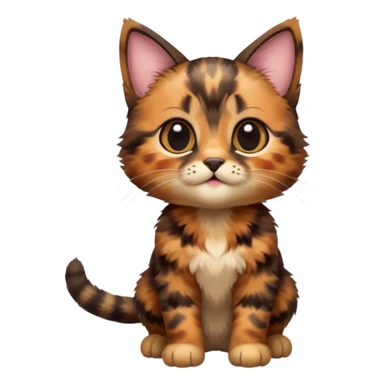 A high-resolution photo-realistic digital illustration of a brown multicoloured  tortoiseshell kitten, chest upward sticker