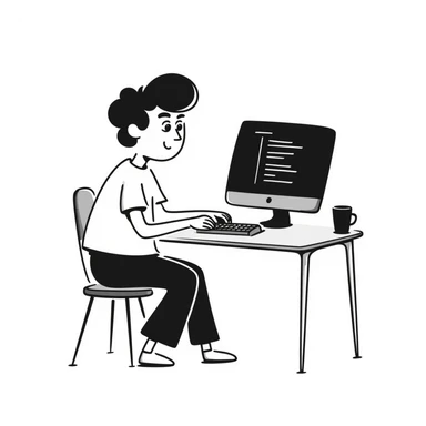 a coder, hand drawn doodle, simple black lines sticker