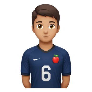 Apple emoji style 21 year old soccer player standing hands on waist, dark navy jersey #6, realistic lighting sticker
