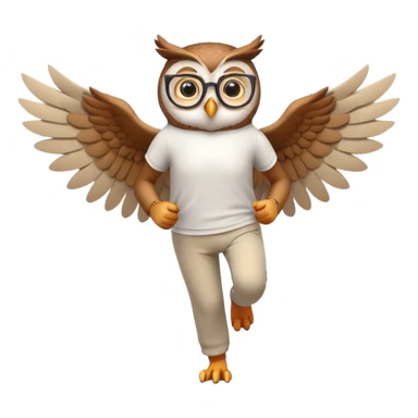 friendly anthropomorphised owl with wings instead of arms, in pants and a shirt, wearing glasses, jogging upright, relaxed pose sticker