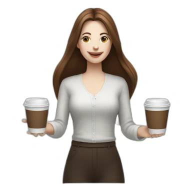 woman juggler with long straight brown hair and pale skin juggling coffee cups and miniature laptops sticker