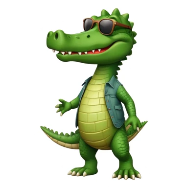 friendly anthropomorphised crocodile in casual clothing, wearing dark sunglasses, walking upright, relaxed pose sticker