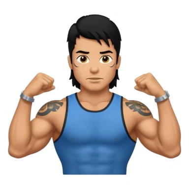 a guy with mullet and tattoos. Black hair. Muscled sticker