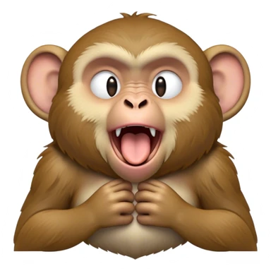 Cinematic Cute Yawning Macaque Portrait Emoji, Head tilted slightly with a dramatic, wide-open yawn, showcasing a gently textured face with half-closed, sleepy eyes and an open, relaxed mouth, Simplified yet irresistibly adorable features, highly detailed, glowing with a soft, cozy glow, high shine, relaxed yet expressive, stylized with a dash of whimsical charm, soft glowing outline, capturing the essence of a drowsy yet affectionate primate that appears ready to stretch out for a nap! sticker