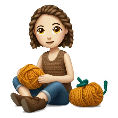 white Girl sitting doing crochet sticker