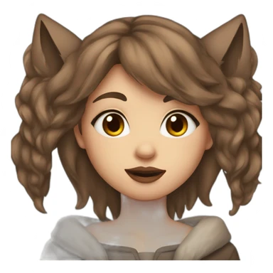 girl brown long hair lipstick wolf ears  sticker