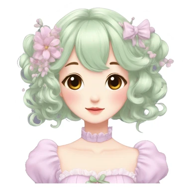 Cute kawaii gorgeous pretty anime cartoon pastel lady beautiful hair with gorgeous dress fairycore cottagecore detailed high quality trending aesthetic sticker