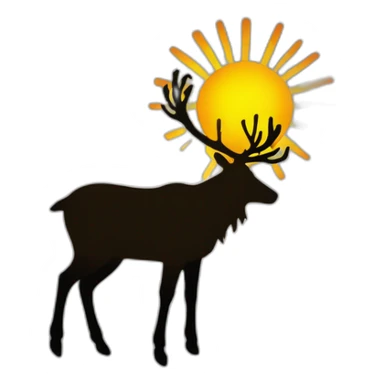 A reindeer silhouette with a sun at the top shining with an overall dark background for desktop wallpaper sticker